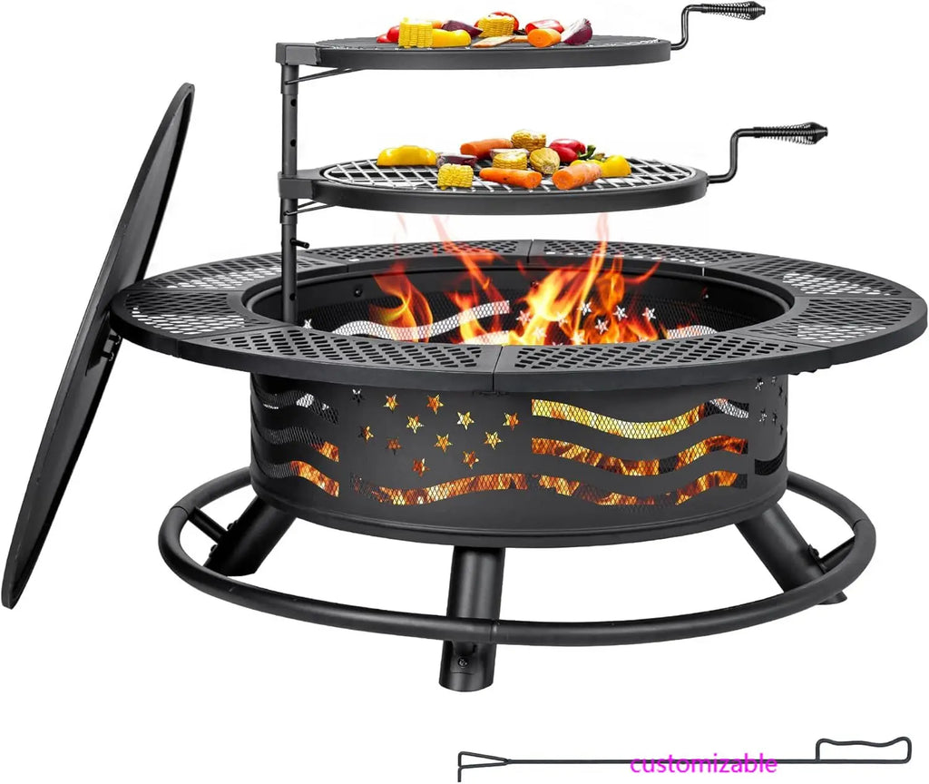 42 Inch Fire Pit 2 Cooking Grates, Wood Burning