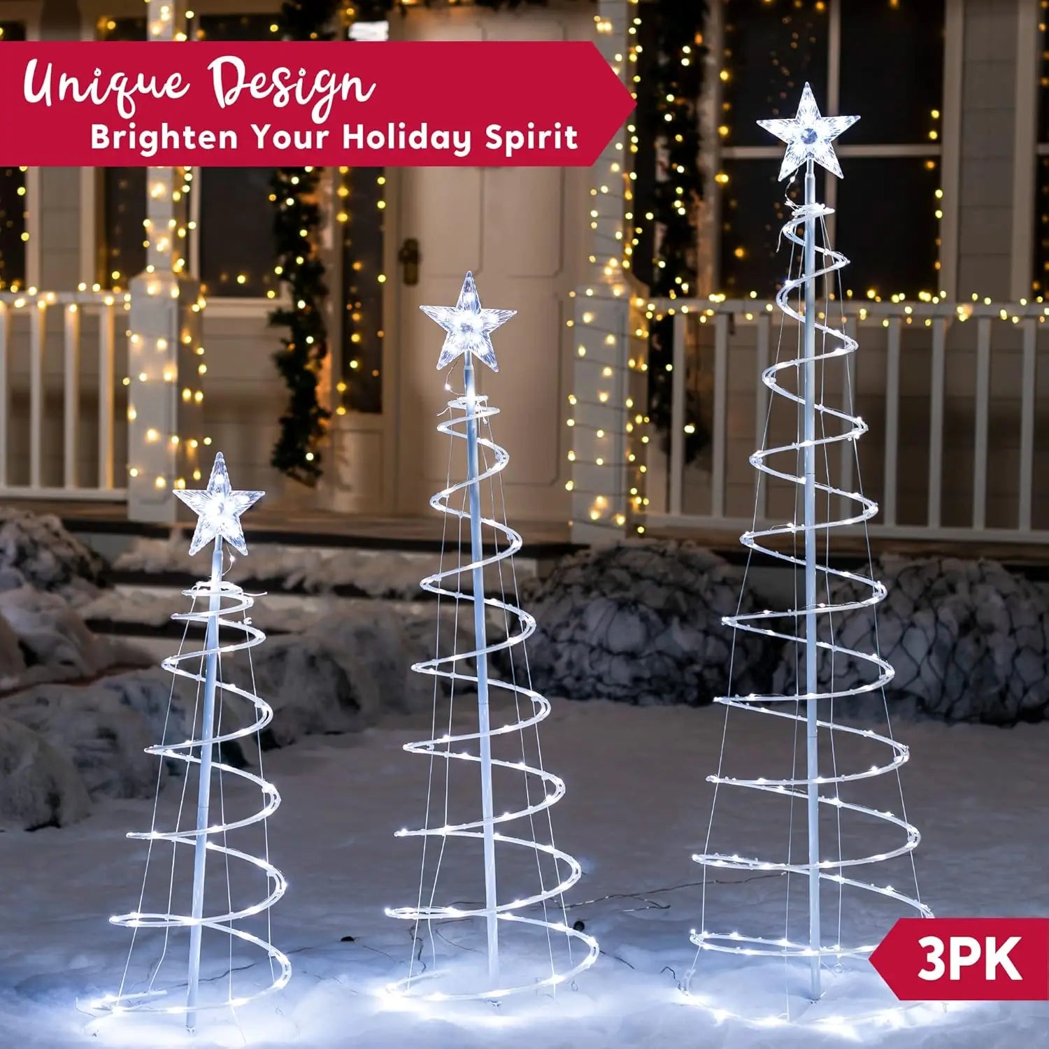 3 Pack Spiral Christmas Tree Light 218 LED Lights Star Topper