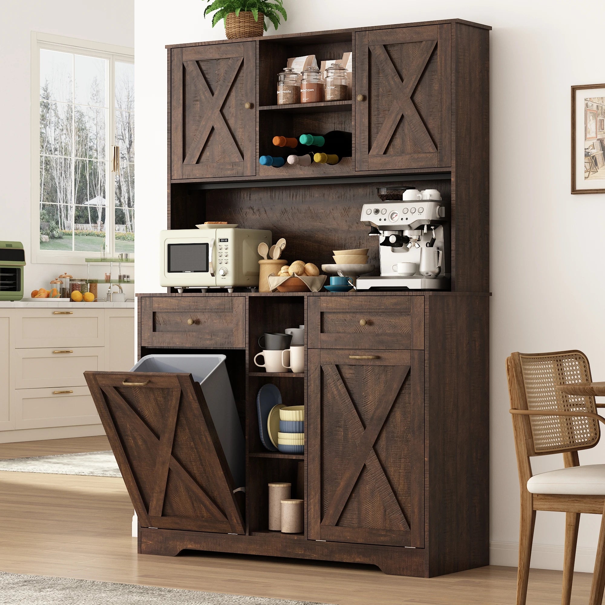 71" Tall Kitchen Pantry Storage Cabinet With Power Outlets