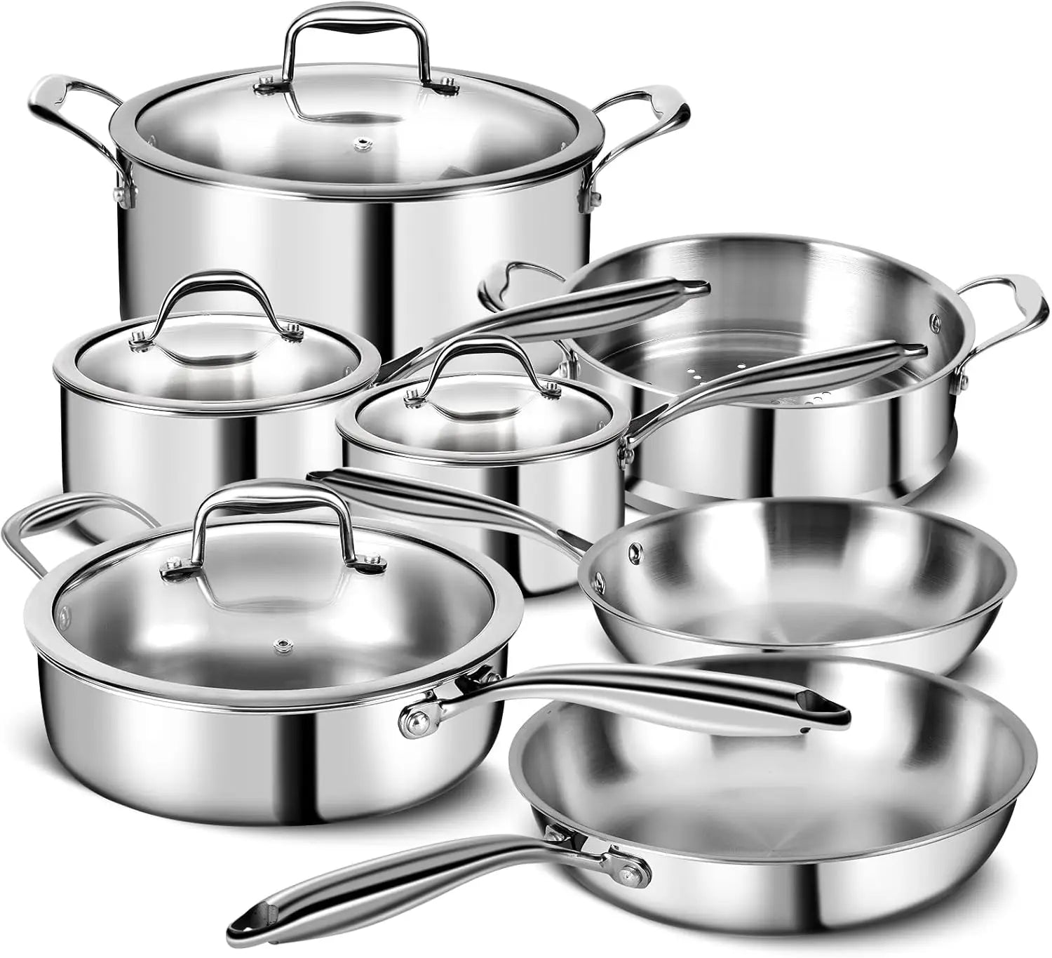 3 Ply Stainless Steel 11-Piece Cookware Set With Lids