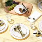 100-Pc Heavyweight Thanksgiving Plates - Ivory Scalloped Gold Trim