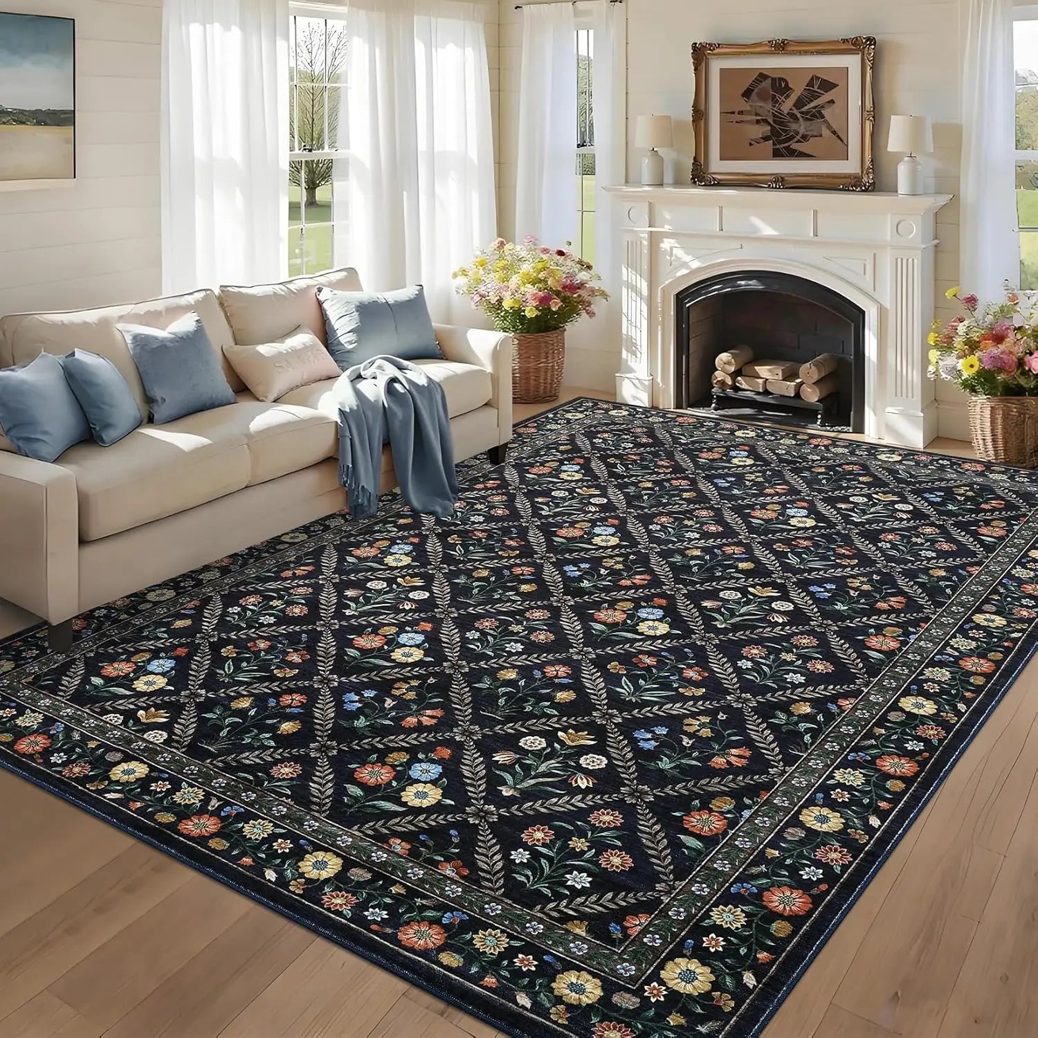 Washable Area Rugs Soft Low-Pile Non-Slip