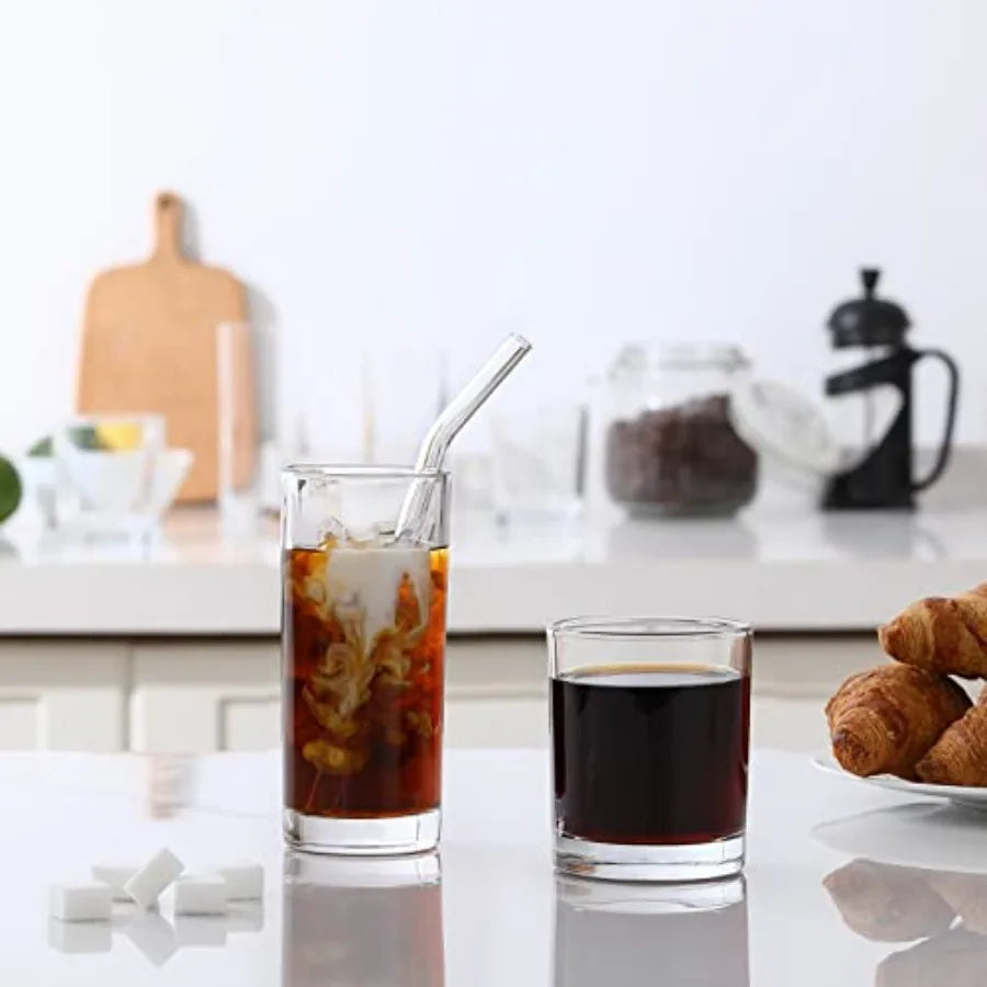 12 Pack Glass Cups With Glass Straws 12oz