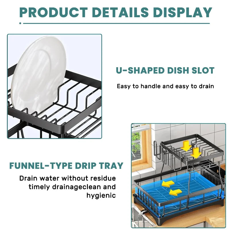 Large 2-tier Dish Drying Rack Removable Draining Rack