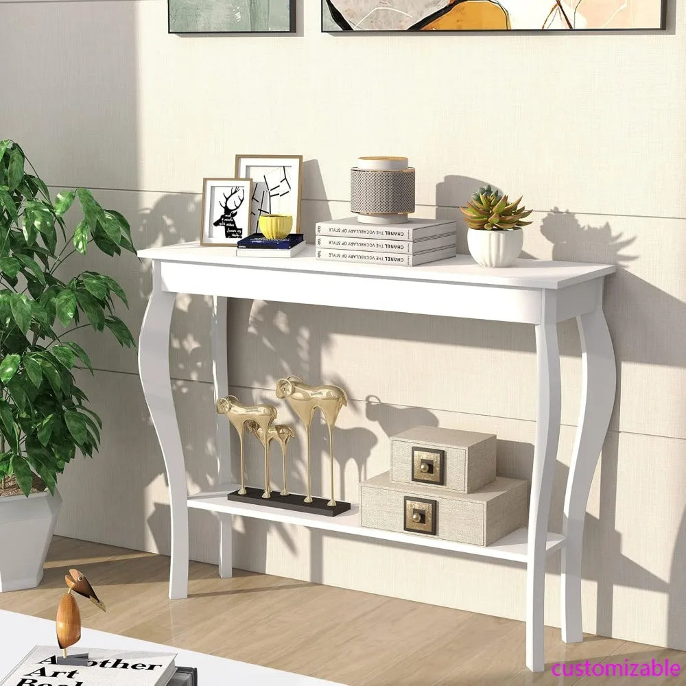Narrow Console Table, Sofa Table, Entryway Table, White