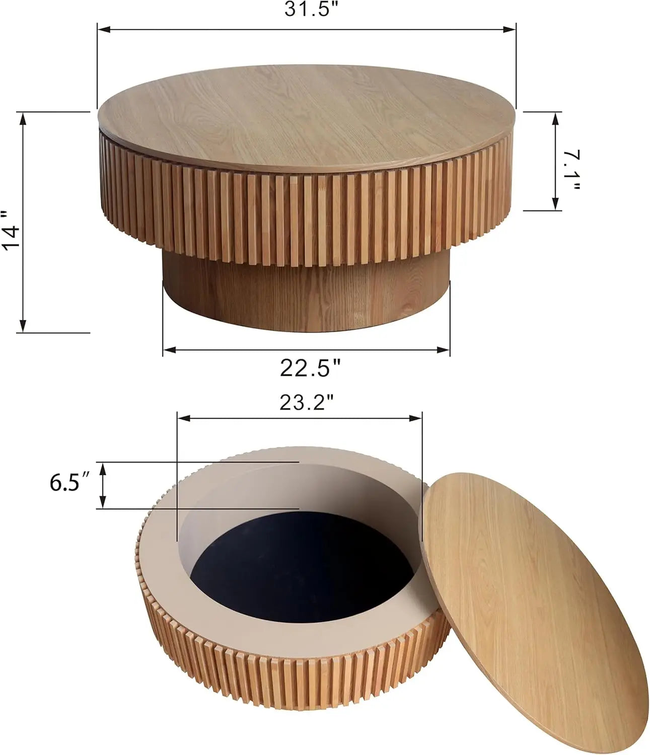 31.5''Round Coffee Table With Storage