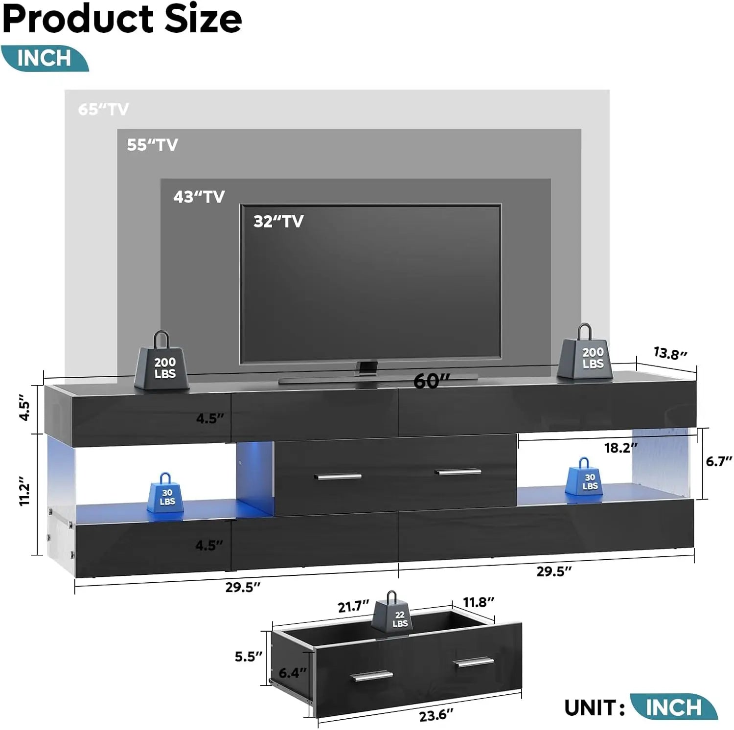 TV Stand For 55/60/65 Inch High Gloss