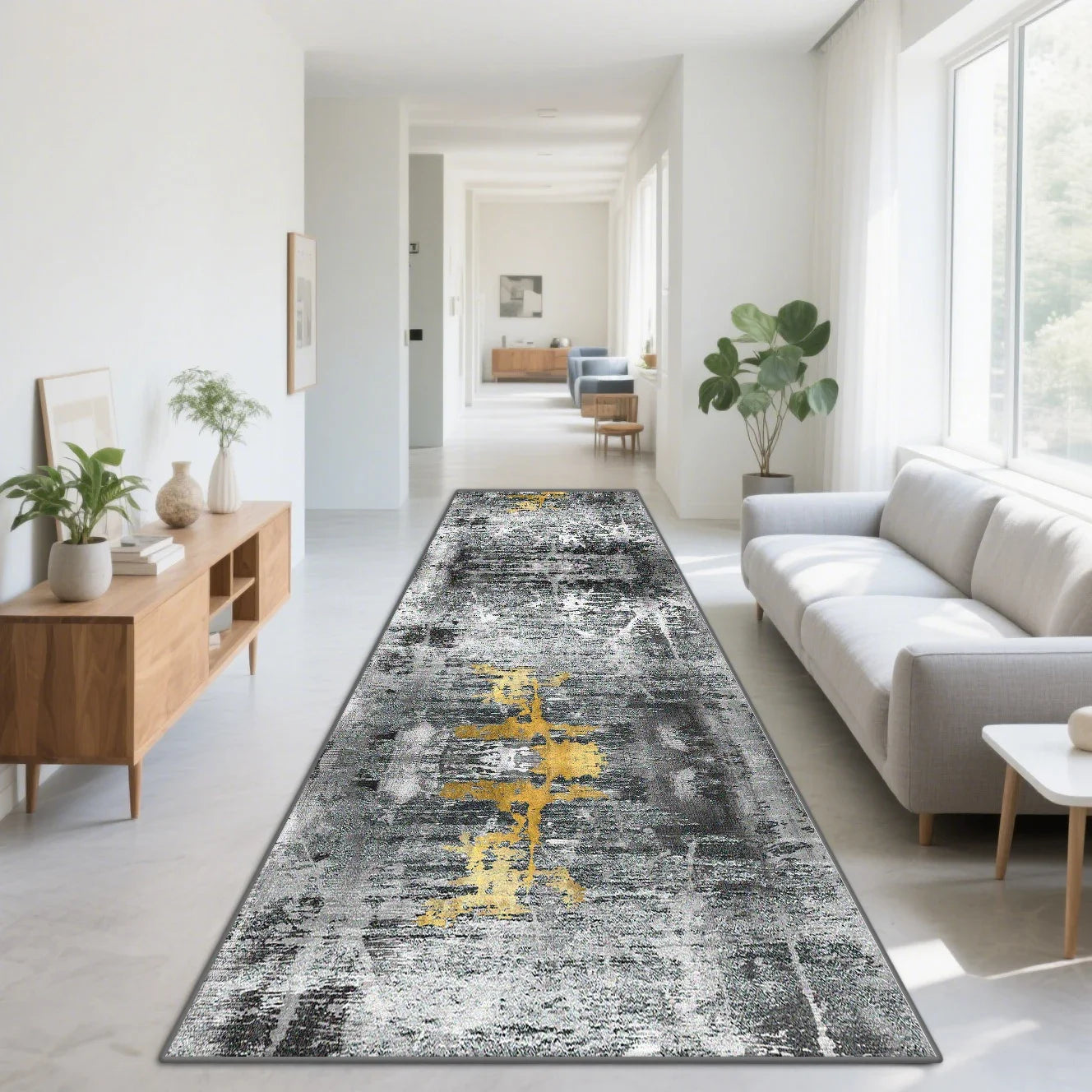 VIKAMA Nordic Abstract Style Carpet Anti-Slip Corridor Passageway Long Strip Mat Living Room Floor Mat Home Decoration