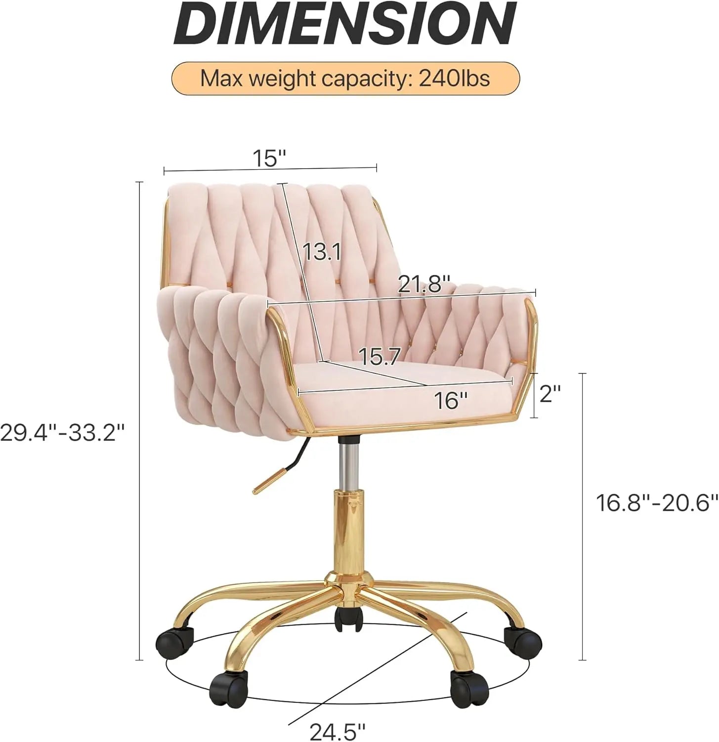 Velvet Home Office Chair, Vanity Chair, 360° Swivel