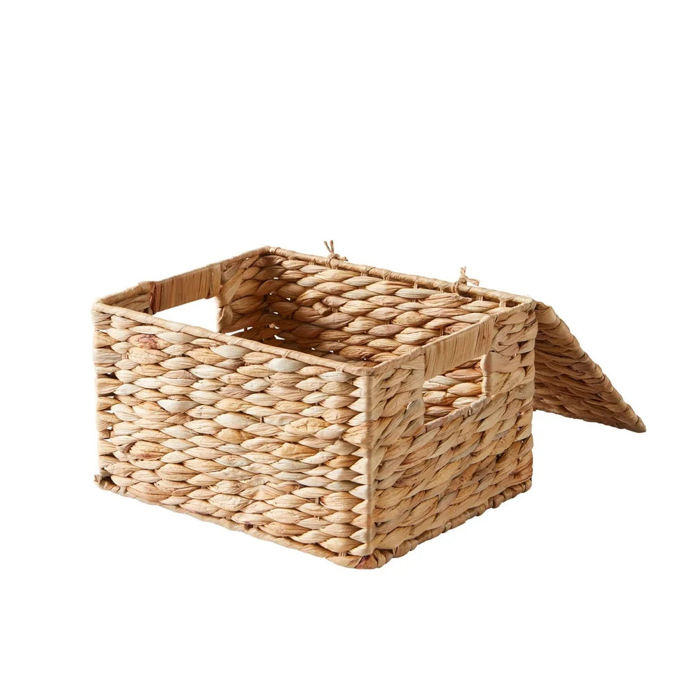 Natural Hyacinth Basket with Lid Storage Organizer Handmade Woven Basket Decorative Storage Bathroom Pantry Nursery Home Decor