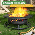 36 Inch Fire Pit With Grill, Lid & Poker