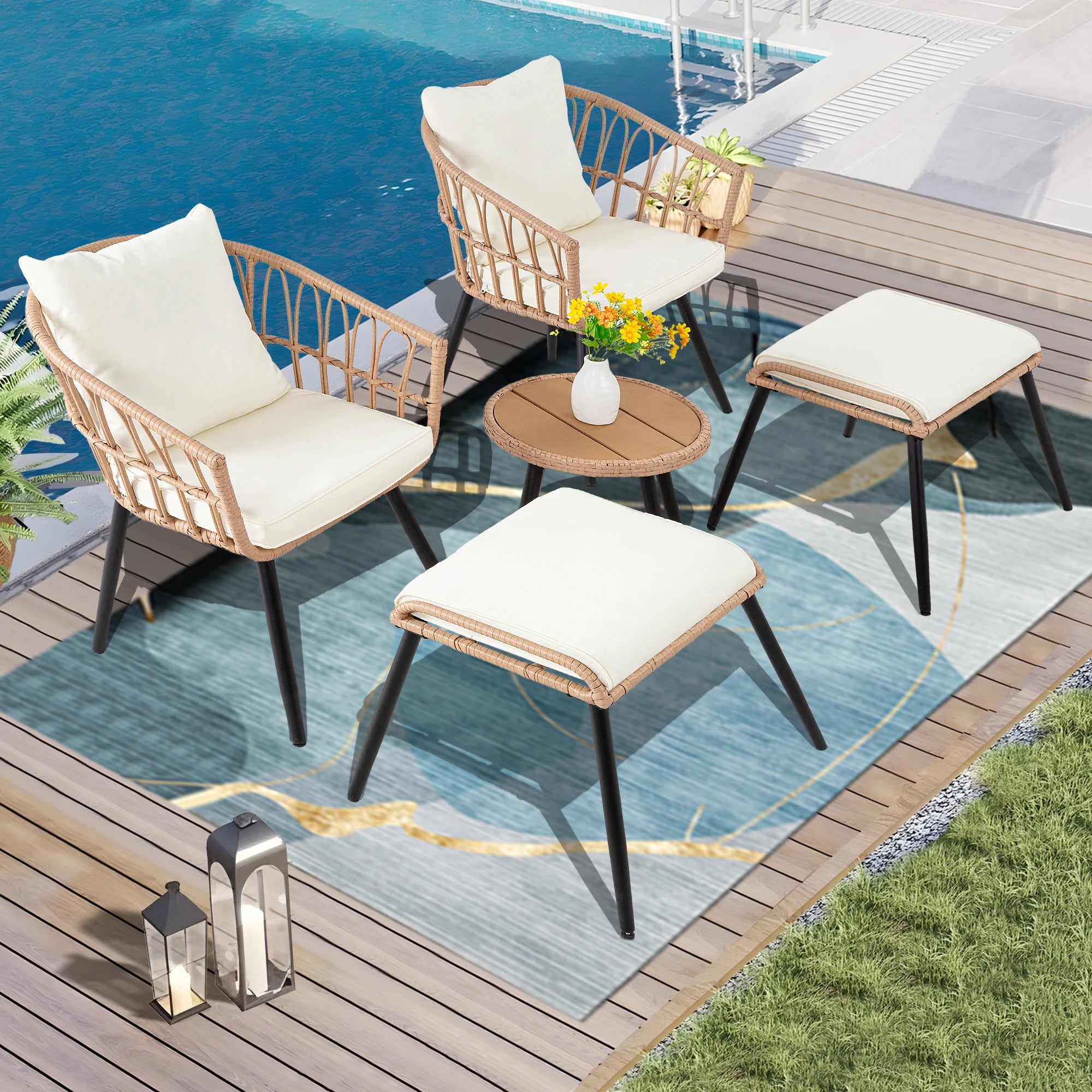 5 Piece Patio Set Wicket Bistro Set, All-Weather