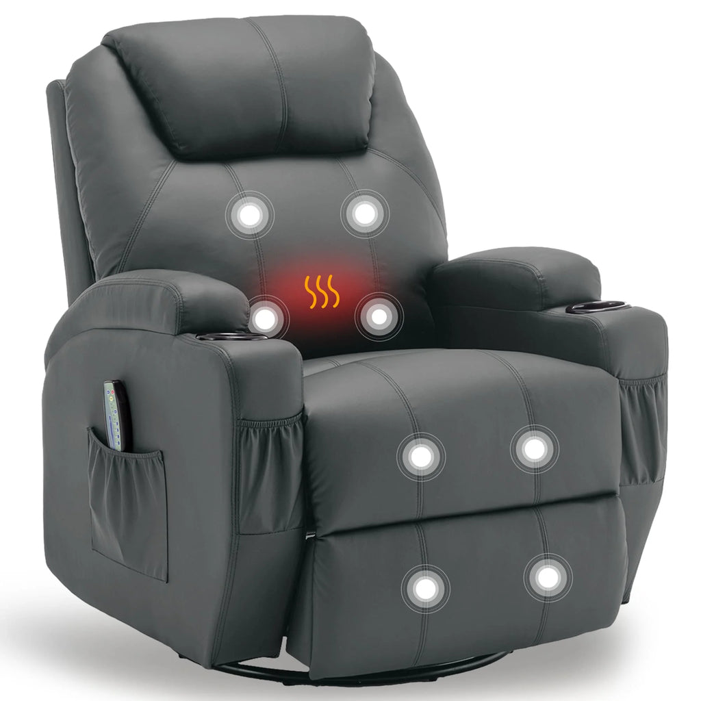 Recliner With Massage and Heat, 360° Swivel Remote