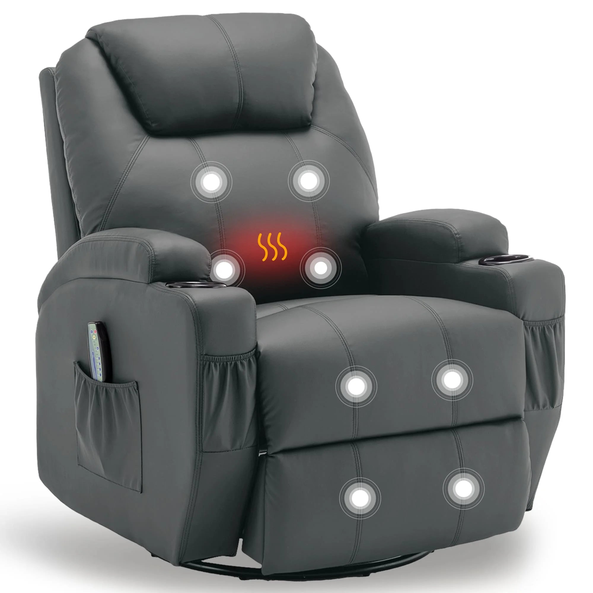 Recliner With Massage and Heat, 360° Swivel Remote