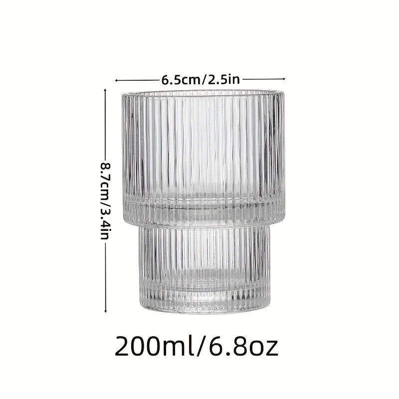 6pcs, 6.8oz Stackable Ribbed Glass Cups