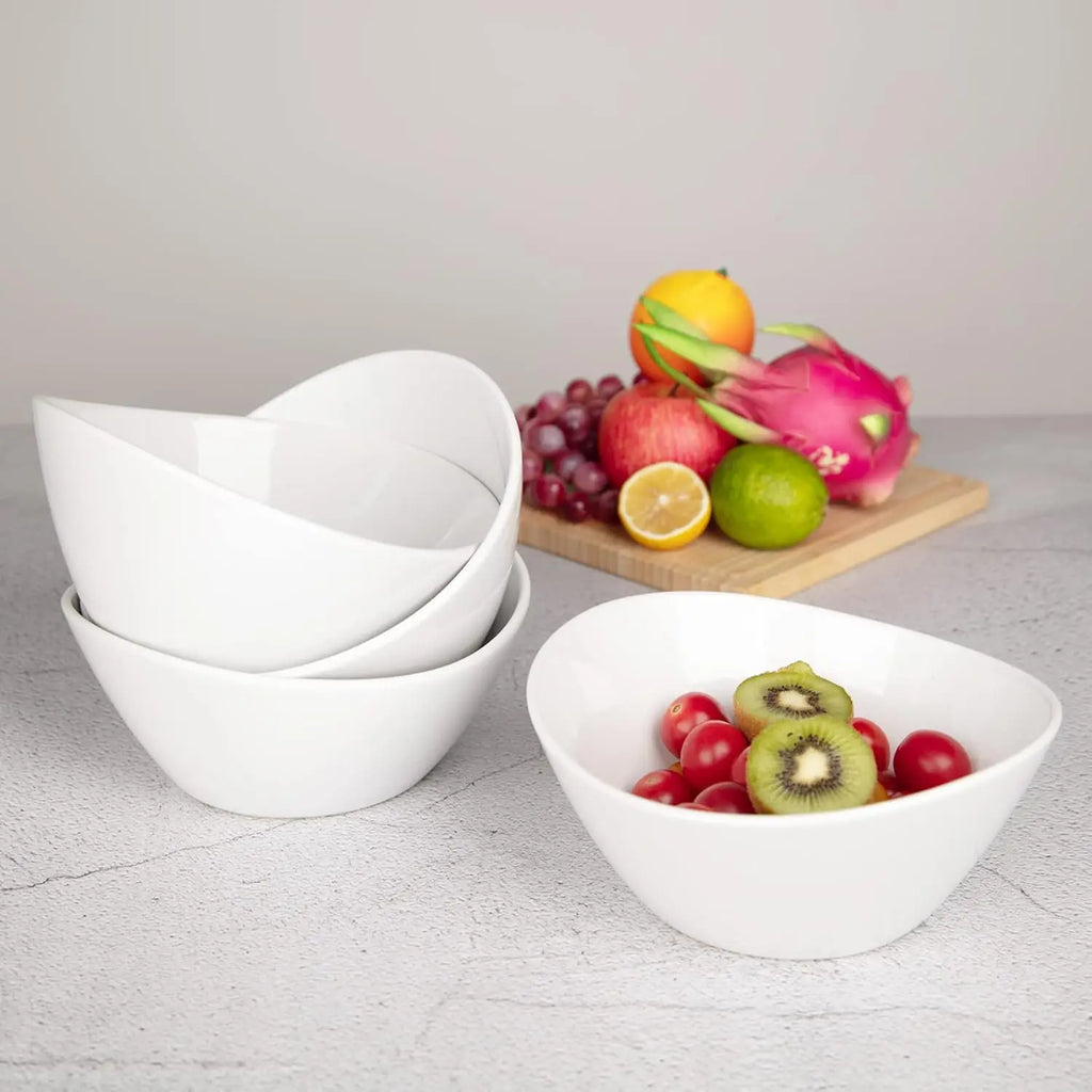 8" Porcelain Bowls Set of 4, Large Oval