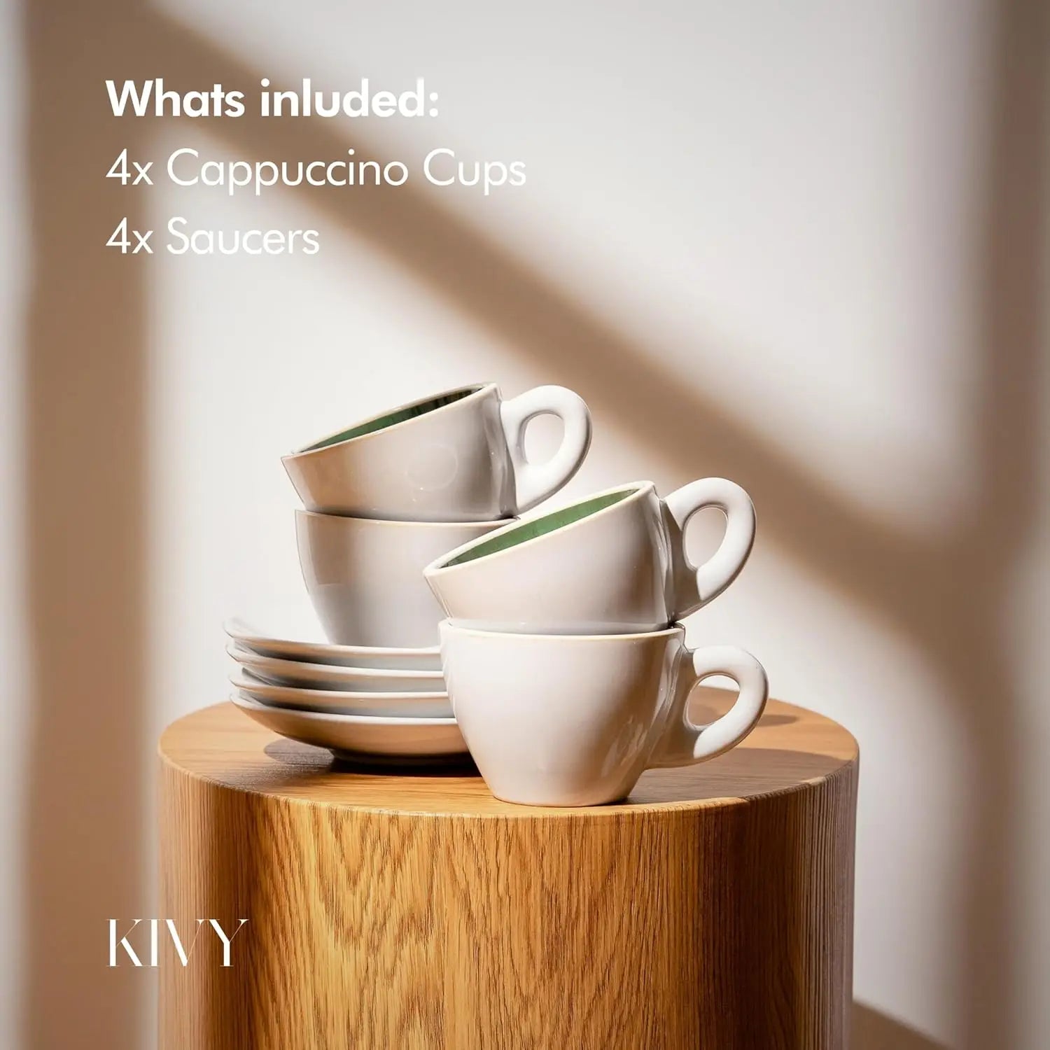 Cappuccino Cups Set of 4 [8oz]  Black Ceramic Mug and Saucer