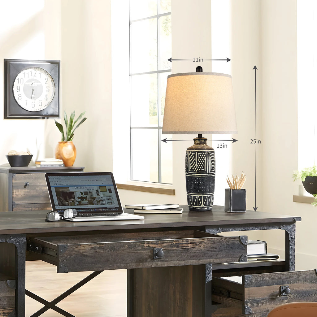 2 Pack 25-Inch Carved Geometric Ceramic Lamps