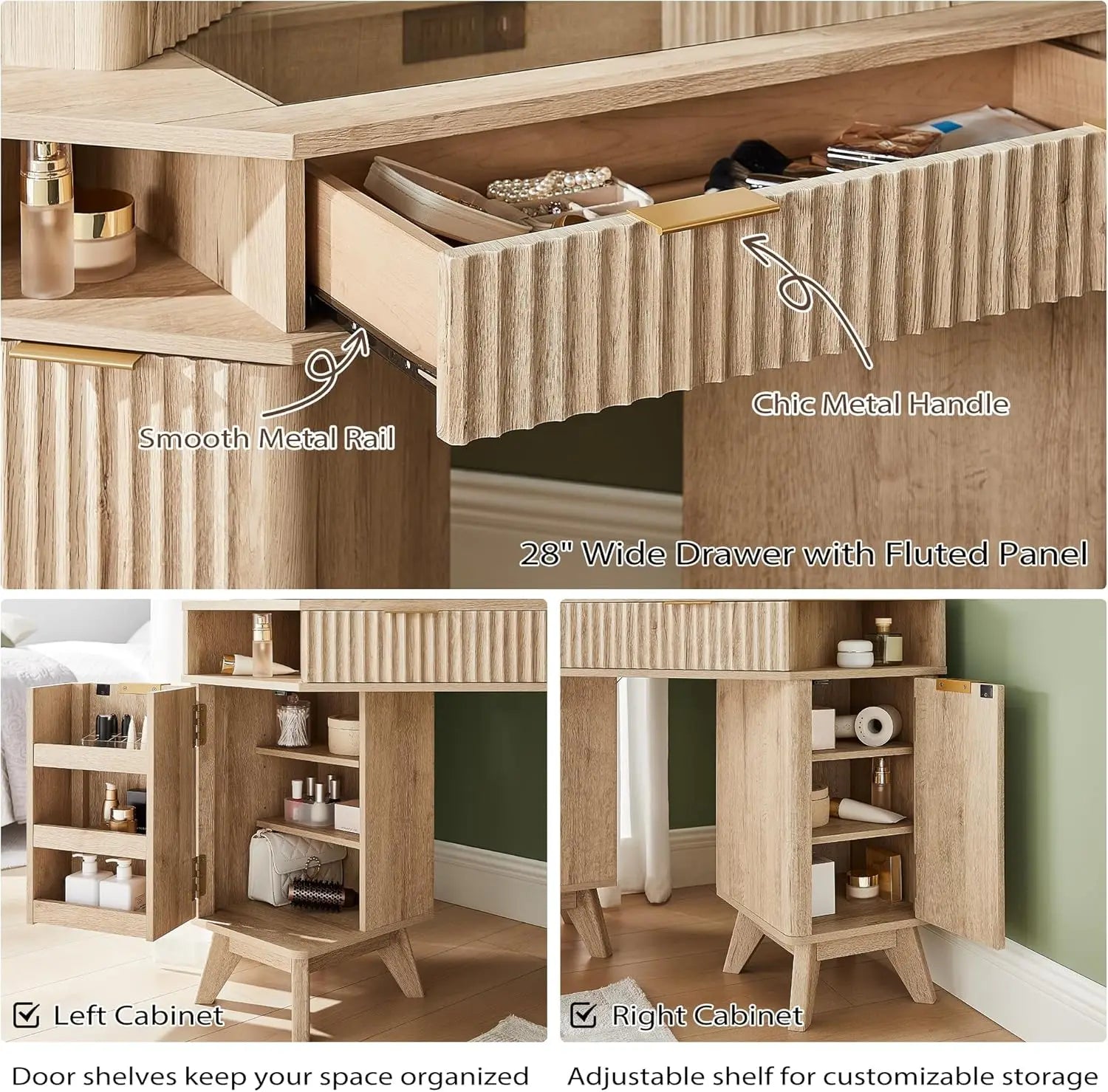 Makeup Vanity Desk 3 Way Mirror And Lights, 48"