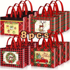8/12/16/24pcs, Christmas Plaid Large Tote Bag  Reusable