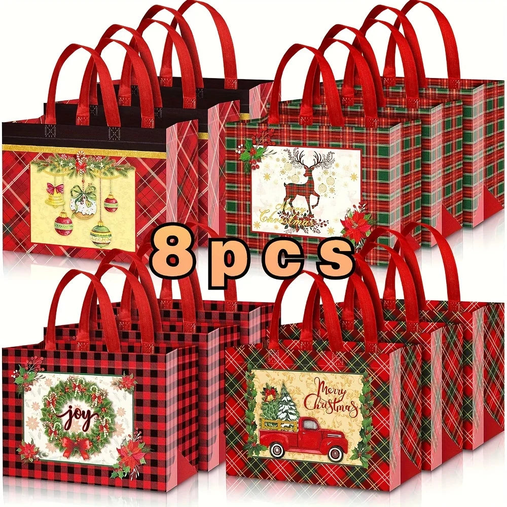 8/12/16/24pcs, Christmas Plaid Large Tote Bag  Reusable
