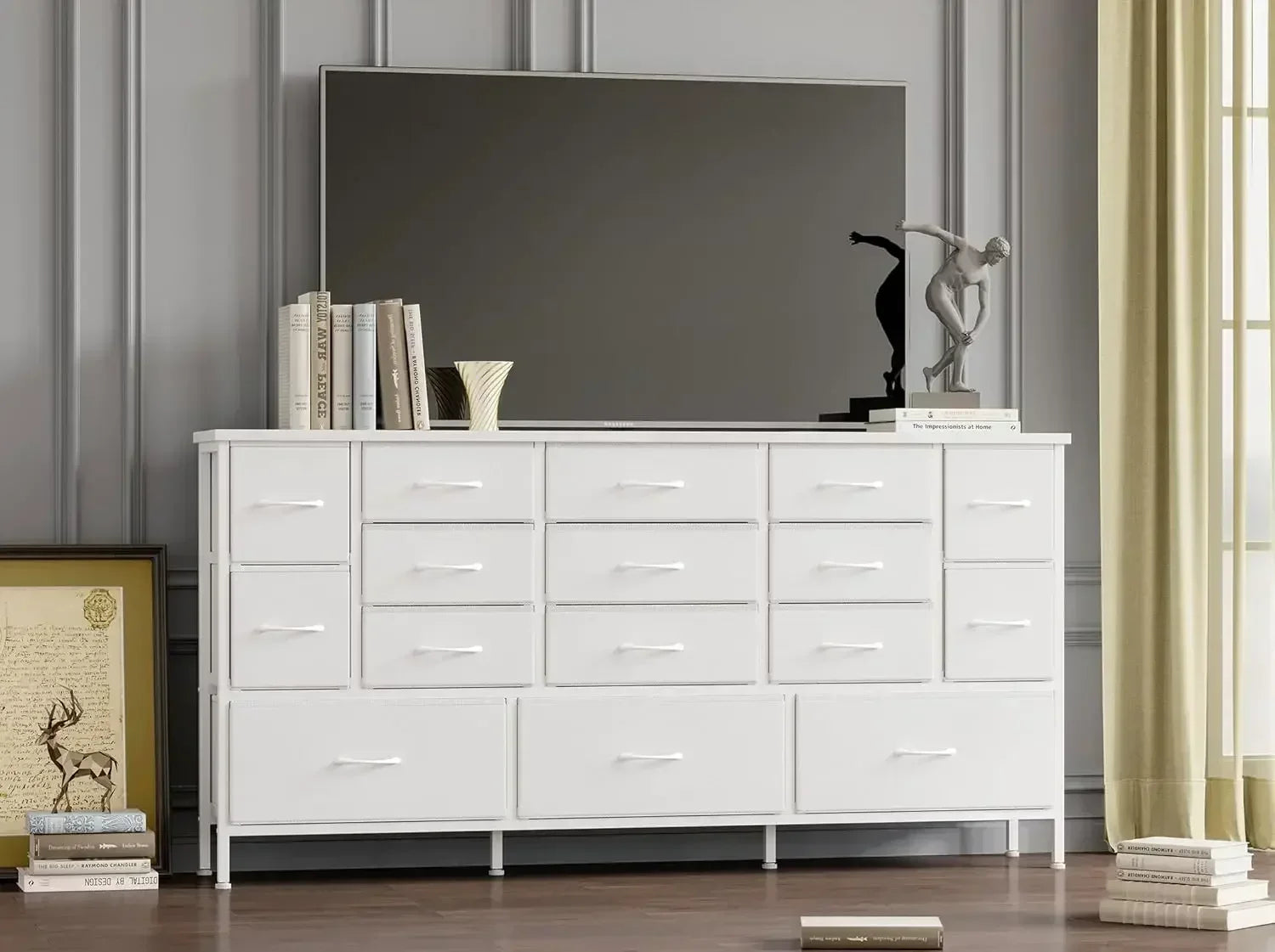 70''TV Stand With Power Outlets, 16 Large Drawers