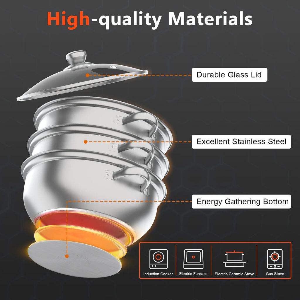 Multi-Function 3 Tier Stainless Steel Steamer