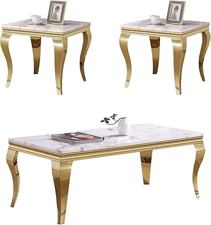 3 P Faux Marble Coffee Table With 2 Side Tables