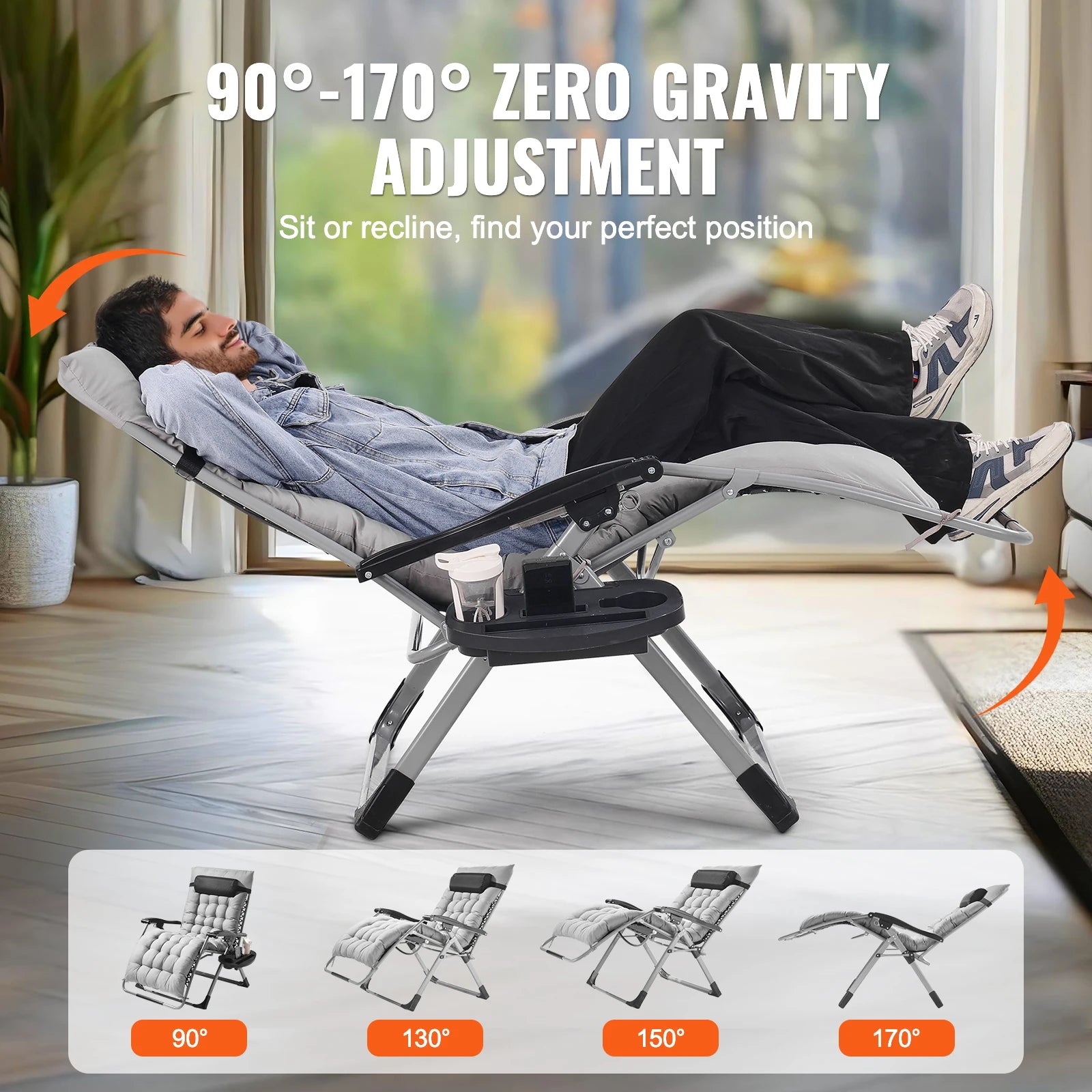 Zero Gravity Recliner Lounge Chair Adjustable Footrest Cupholder