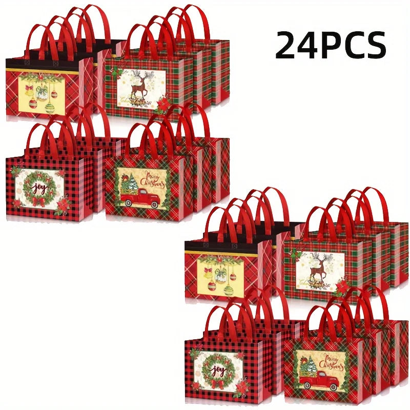 8/12/16/24pcs, Christmas Plaid Large Tote Bag  Reusable
