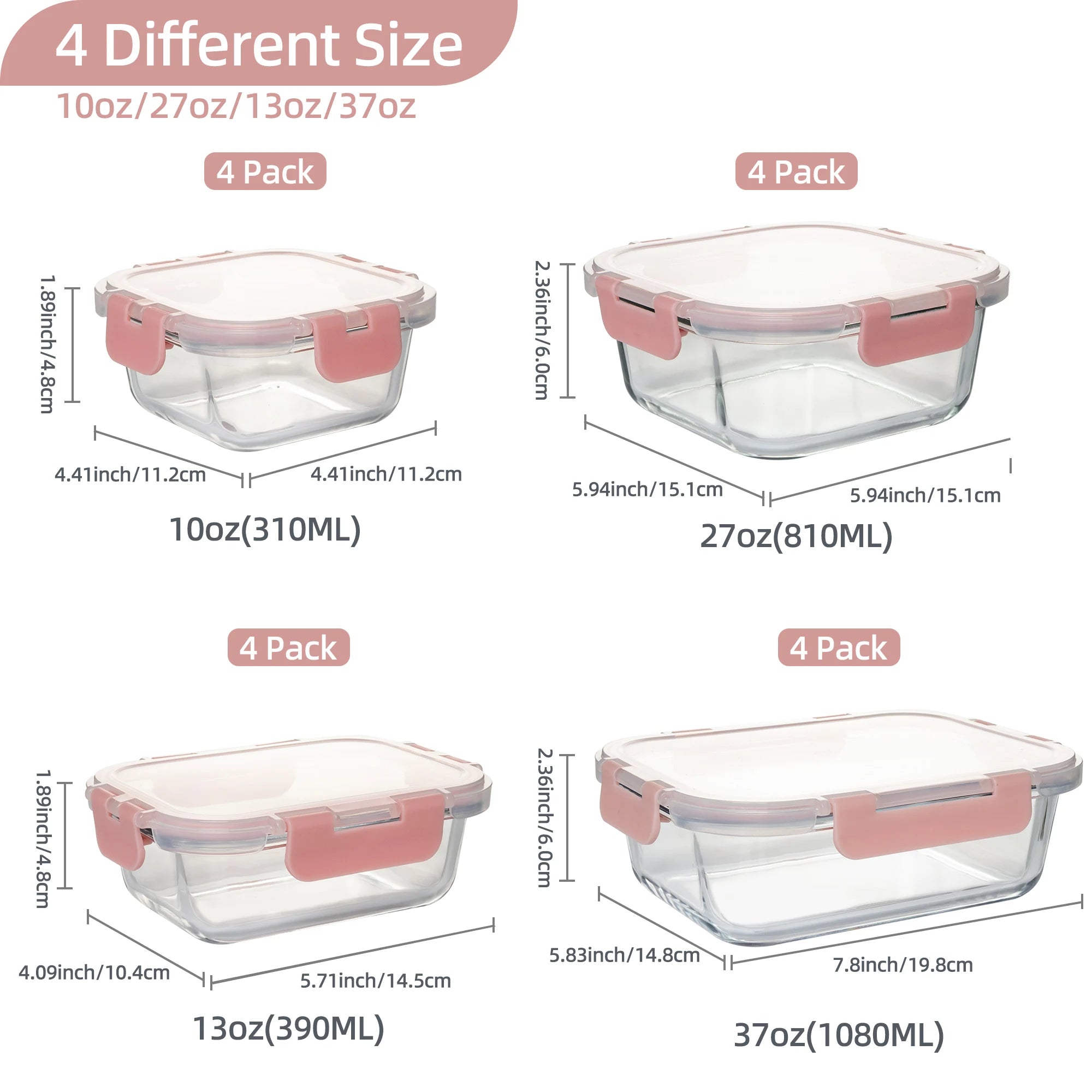 16-Piece Glass Food Storage Containers Set Stackable