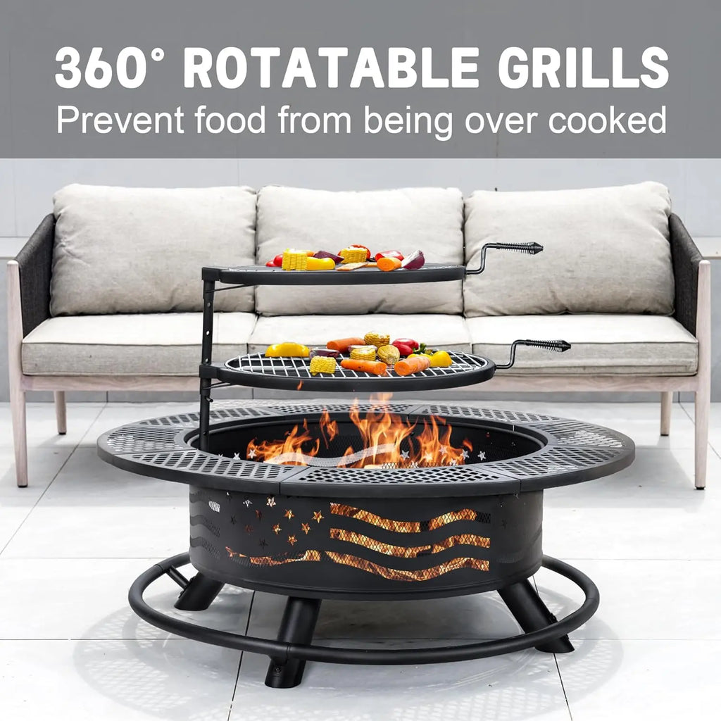 42 Inch Fire Pit 2 Cooking Grates, Wood Burning