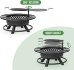 36 Inch Fire Pit With Grill, Lid & Poker
