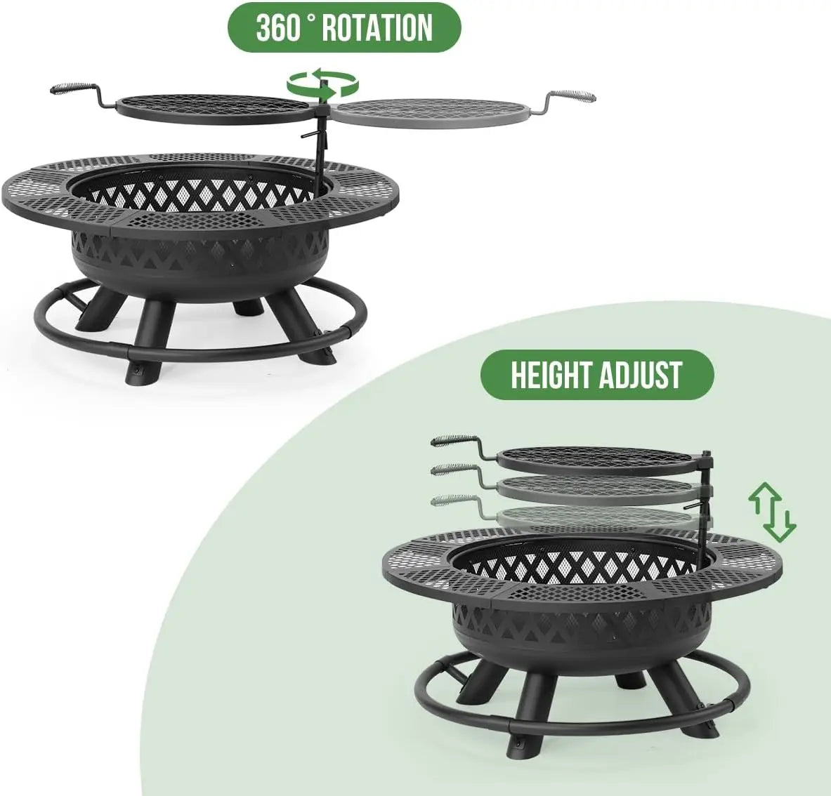 36 Inch Fire Pit With Grill, Lid & Poker