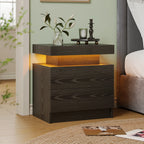 Cubehom LED Nightstands with 2 Drawers, End Table with RGB LED Lights for Bedroom Living Room, White Bedside Table