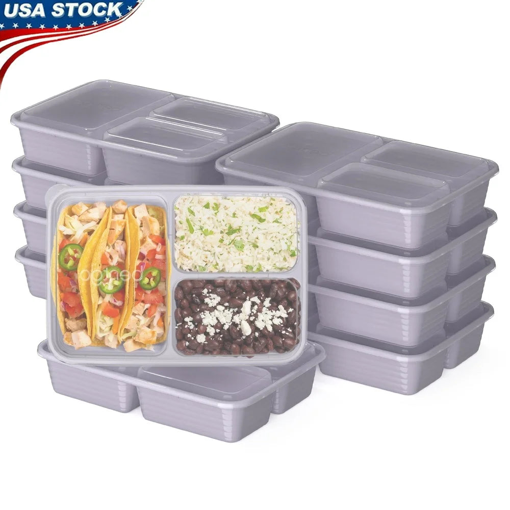 20-Piece Meal Prep Kit 3-Compartment Storage Containers