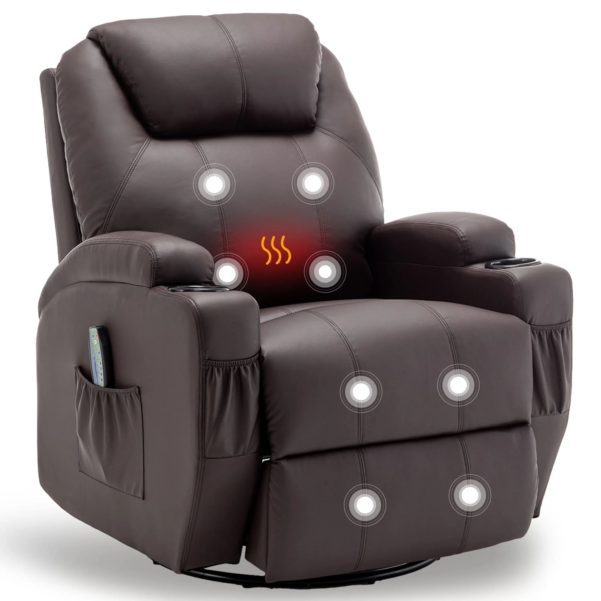 Recliner With Massage and Heat, 360° Swivel Remote