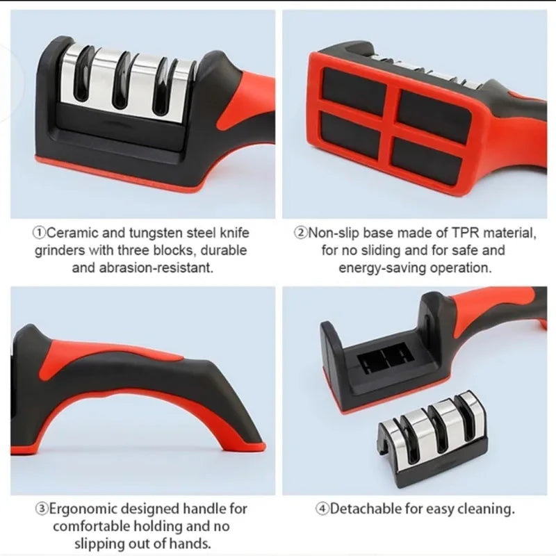3-Stage Knife Sharpener Set - Diamond & Ceramic Rods Non-Slip Base (B