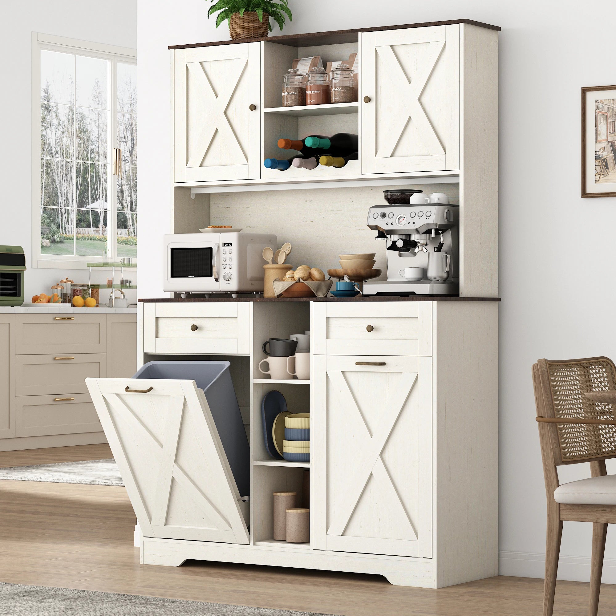 71" Tall Kitchen Pantry Storage Cabinet With Power Outlets