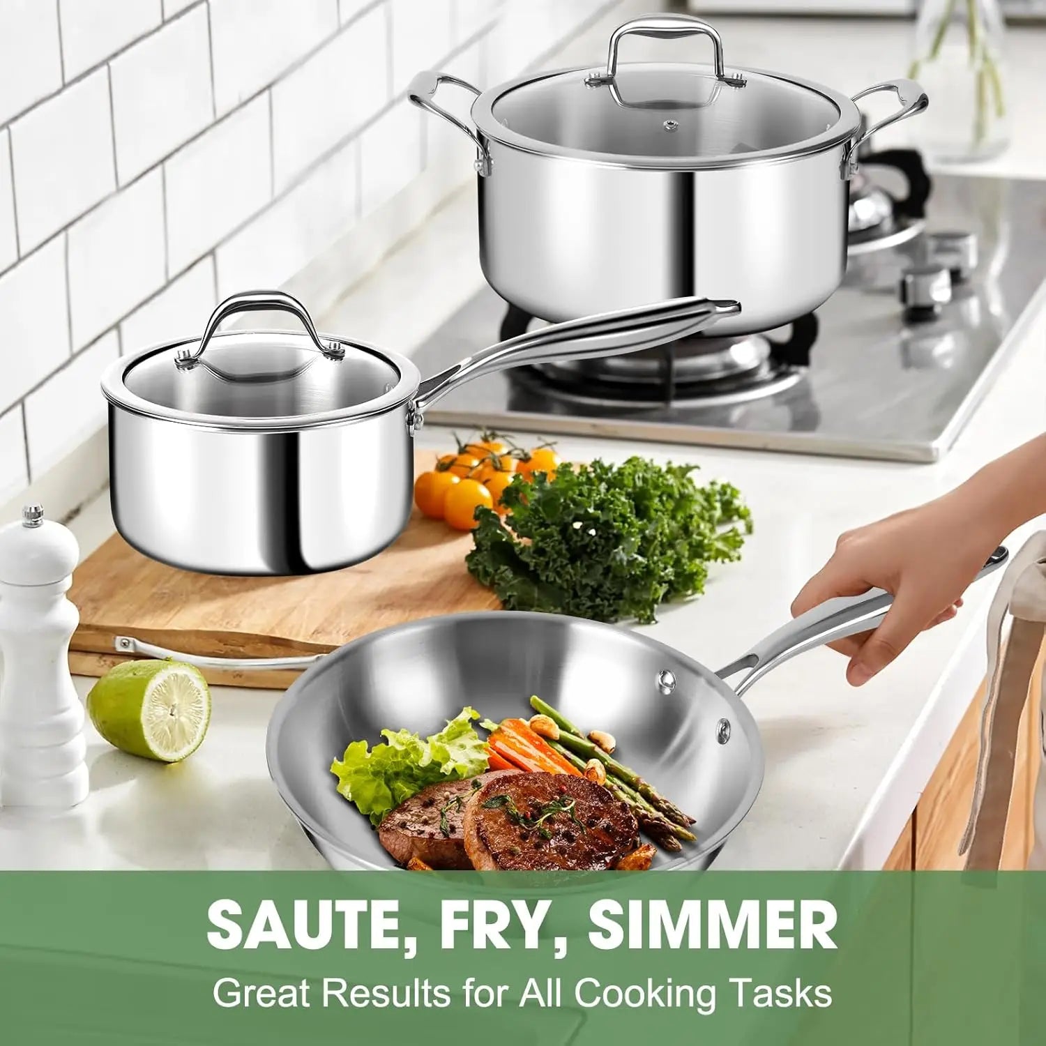 3 Ply Stainless Steel 11-Piece Cookware Set With Lids