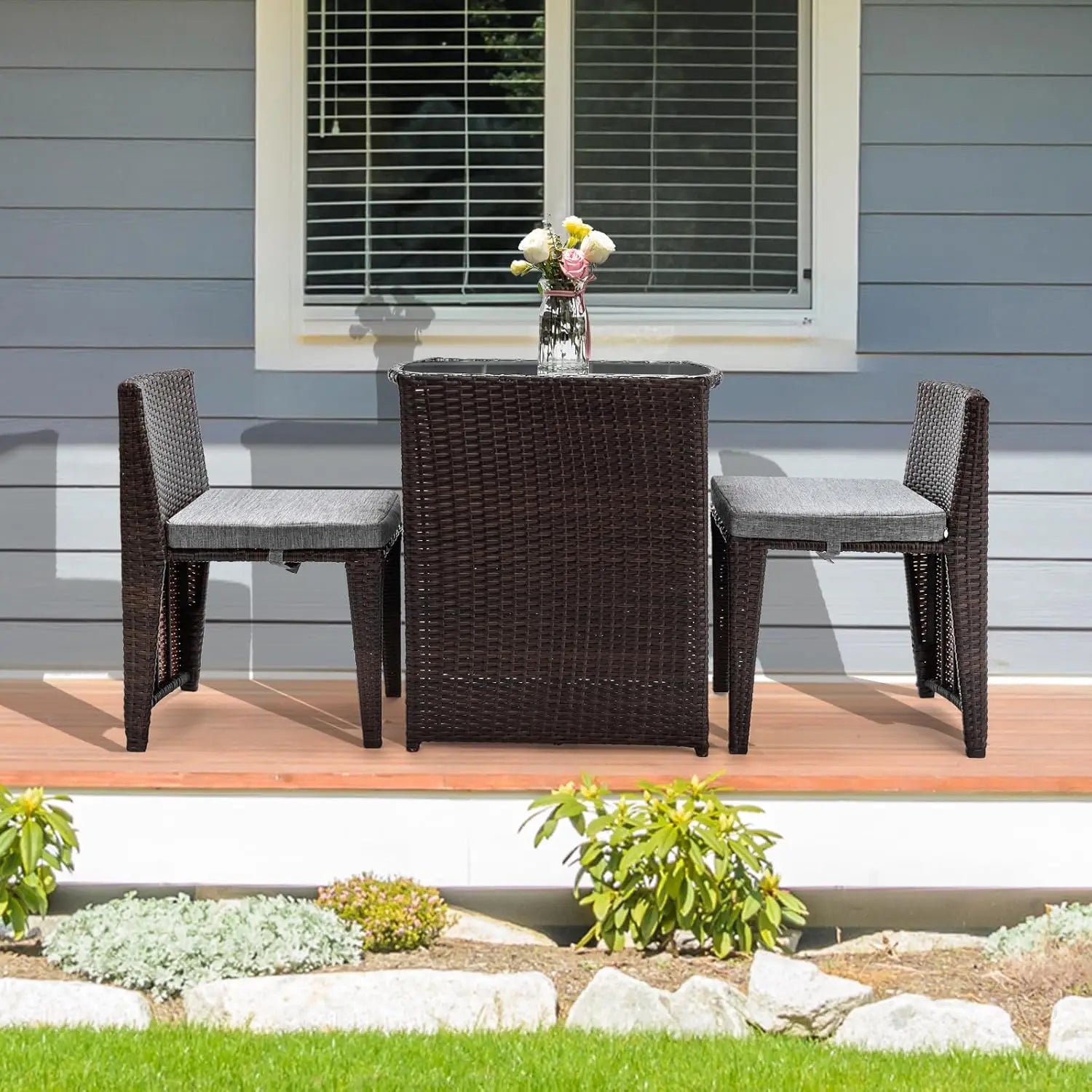 3 PCS Wicker Outdoor Patio Bistro Set