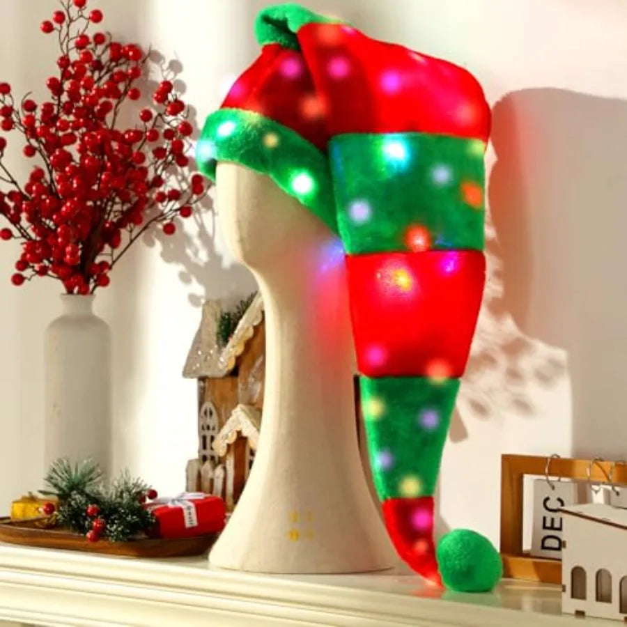 2 Pcs Light Up Christmas Hat Necklace Set With LED