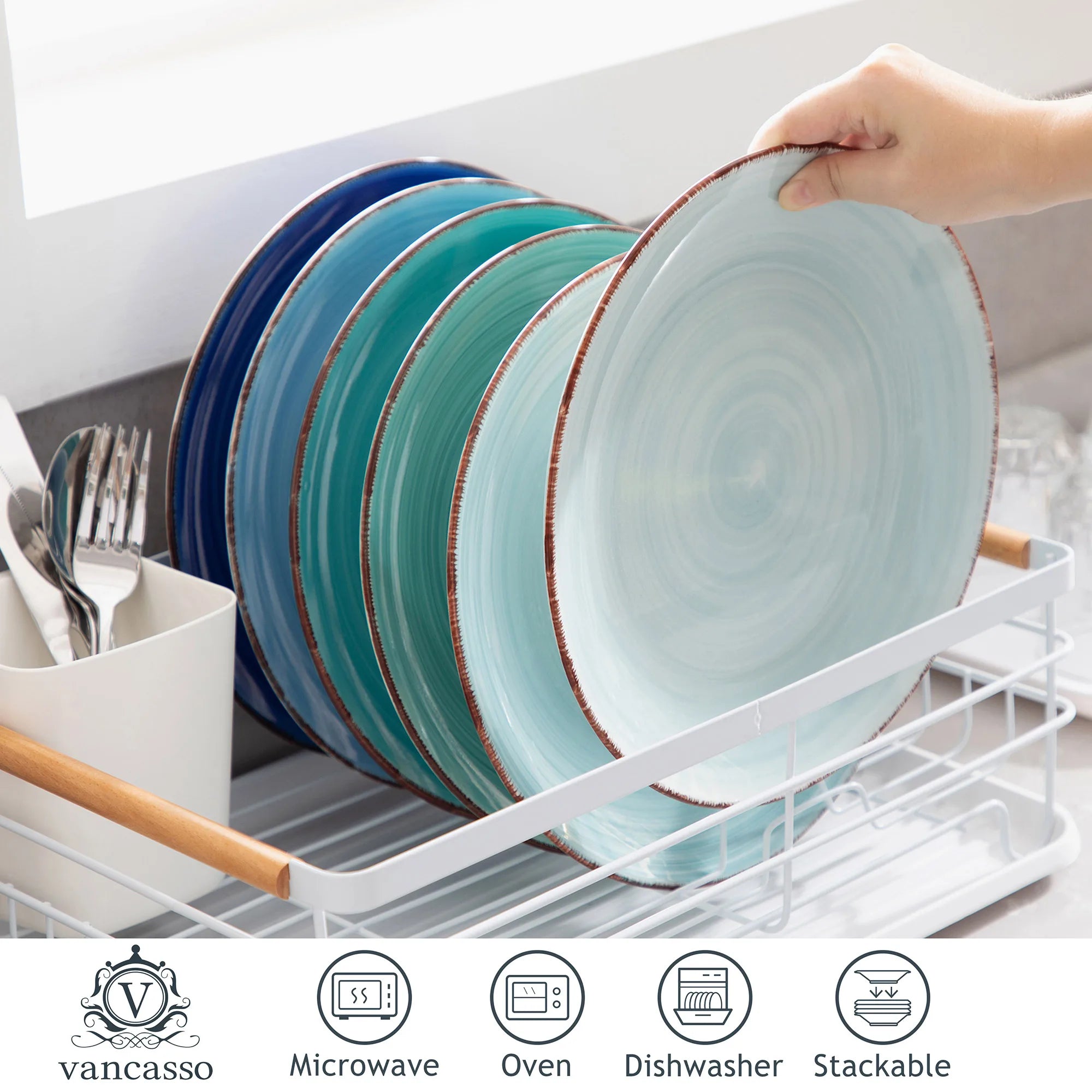 Bonita Blue 10.4 inch Dinner Plate Set of 6, Handpainted