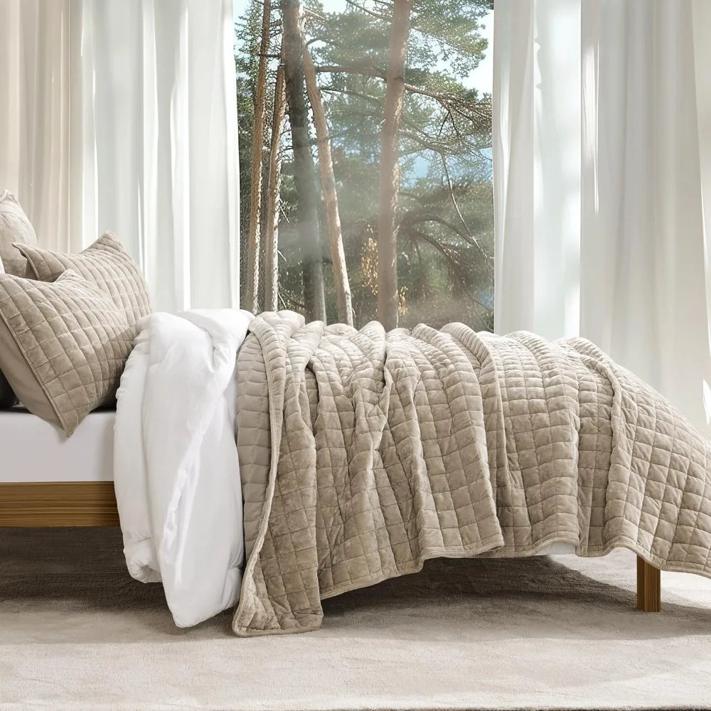 King Velvet Quilt Set Ultra Soft Lightweight