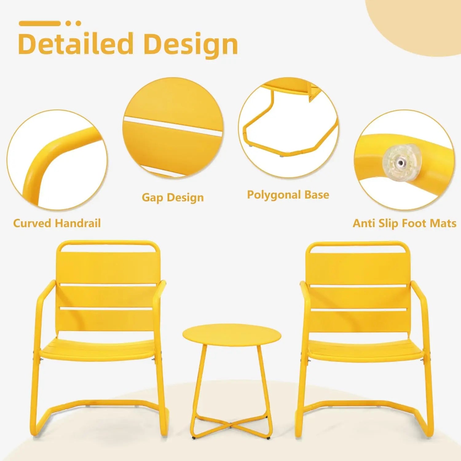 3 Piece Patio Set  2 Spring Metal Chairs, Table, Outdoor