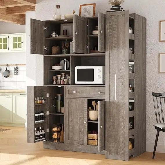 Buffet Hutch And Pull-Out Side Cabinets