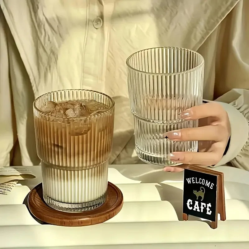 6pcs, 6.8oz Stackable Ribbed Glass Cups