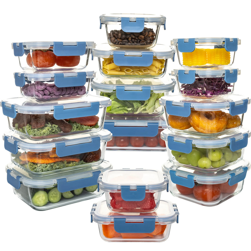 16-Piece Glass Food Storage Containers Set Stackable