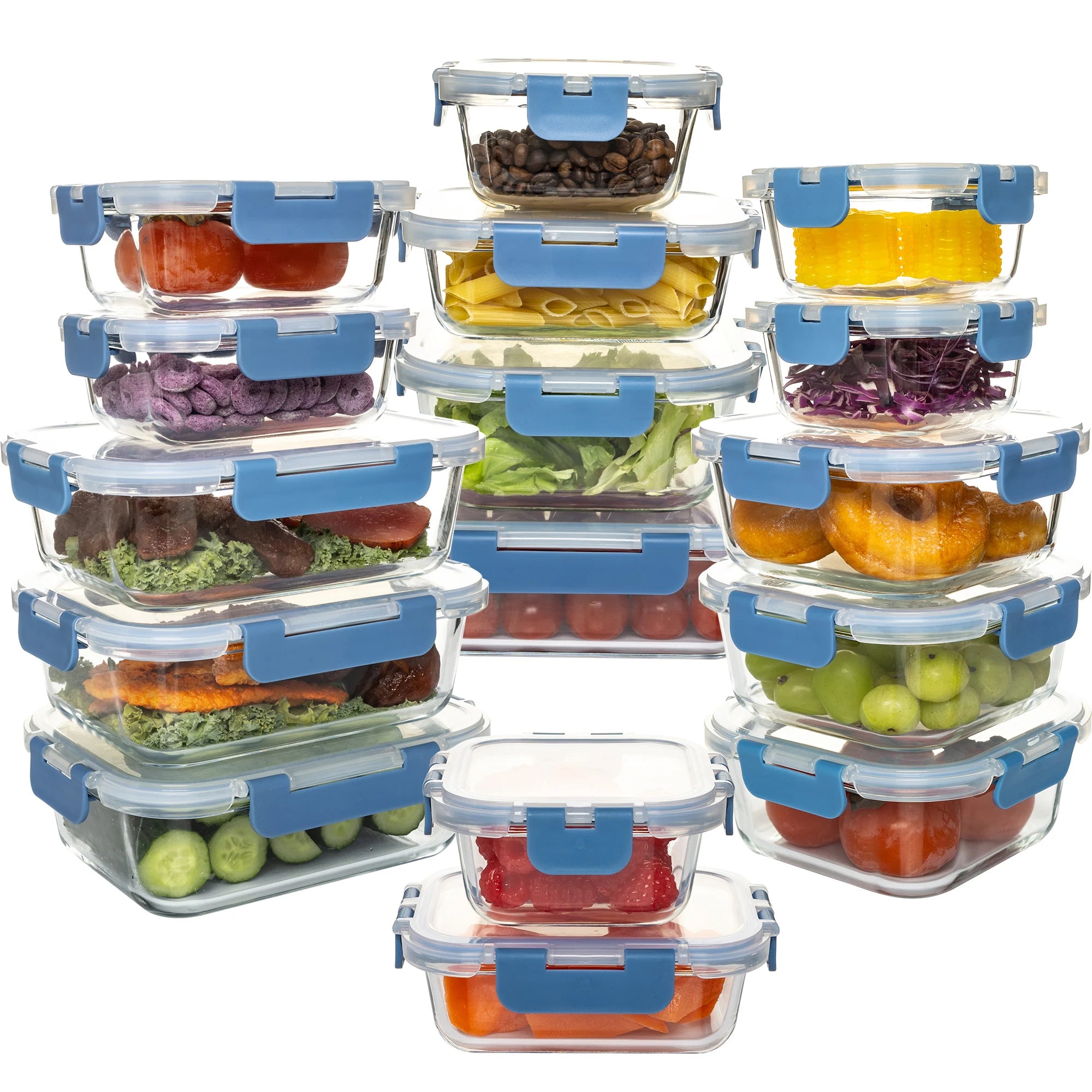 16-Piece Glass Food Storage Containers Set Stackable