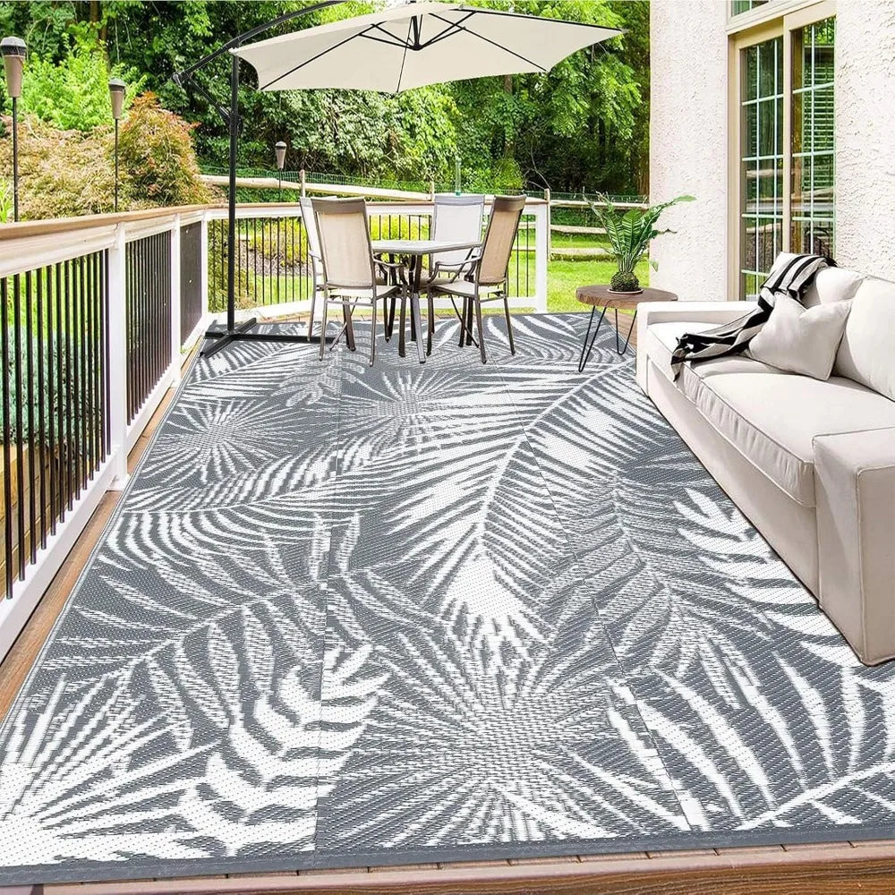 Outdoor Reversible Plastic Straw Rug, 9'x12', Cool Gray